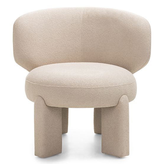 Fauteuil rembourré Elaine beige, boucle, formes arrondies