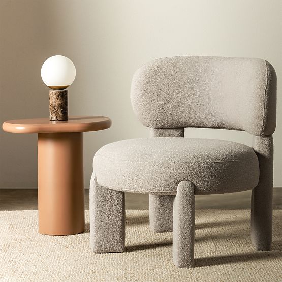 Fauteuil rembourré Falone gris-beige, boucle, arrondi