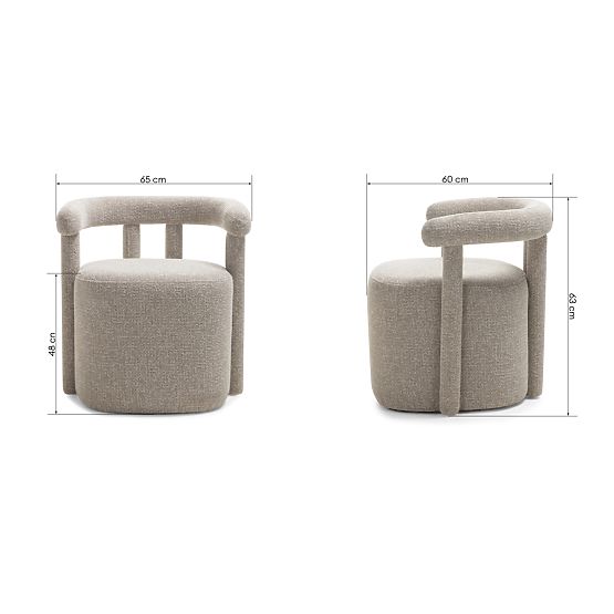 Fauteuil rembourré Glen gris, formes arrondies