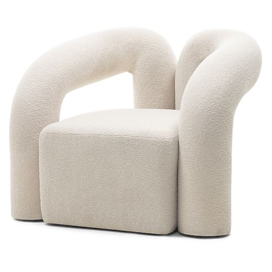 Fauteuil rembourré Merry beige clair, bouclé, forme arrondie