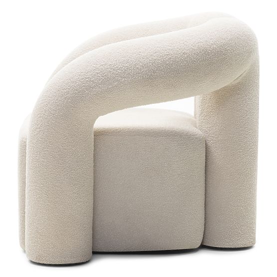 Fauteuil rembourré Merry beige clair, bouclé, forme arrondie