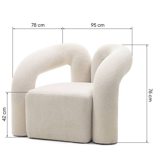 Fauteuil rembourré Merry beige clair, bouclé, forme arrondie