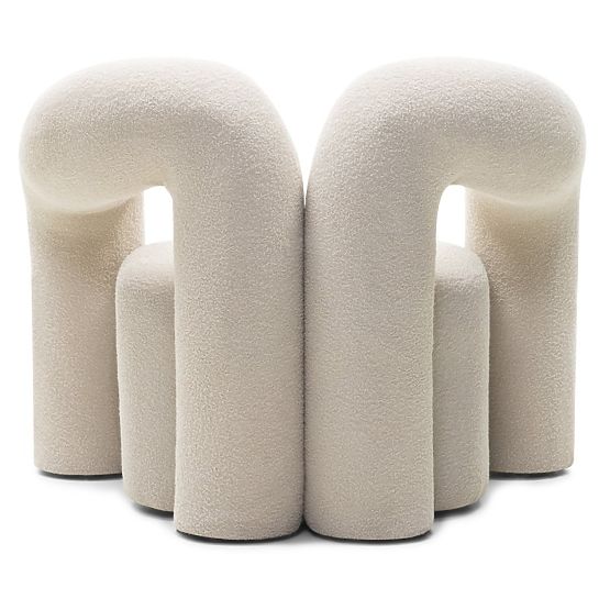 Fauteuil rembourré Merry beige clair, bouclé, forme arrondie