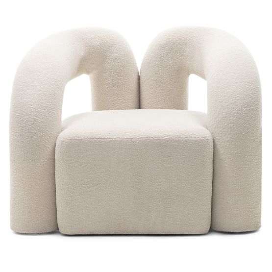 Fauteuil rembourré Merry beige clair, bouclé, forme arrondie