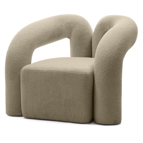 Fauteuil rembourré Merry marron, boucle, formes arrondies