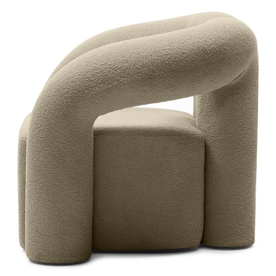Fauteuil rembourré Merry marron, boucle, formes arrondies