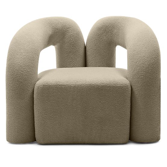Fauteuil rembourré Merry marron, boucle, formes arrondies