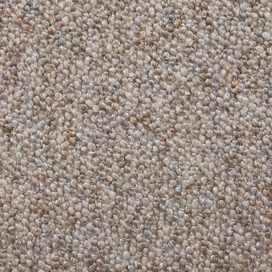Fauteuil rembourré Sheli beige-gris chiné, boucle, formes arrondies