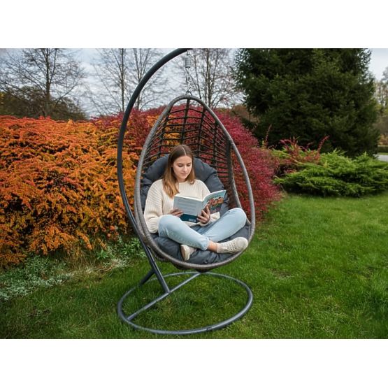 Fauteuil suspendu BELLISSIMO (Fauteuil + cadre) en technorattan gris, housse GRATUITE