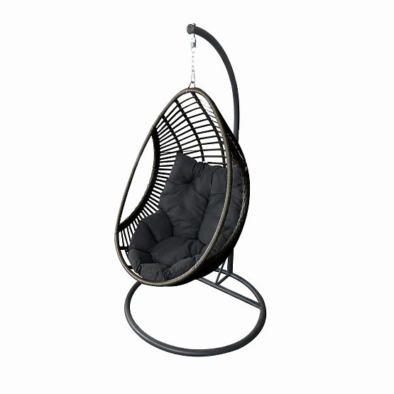 Fauteuil suspendu BELLISSIMO (Fauteuil + cadre) en technorattan gris, housse GRATUITE