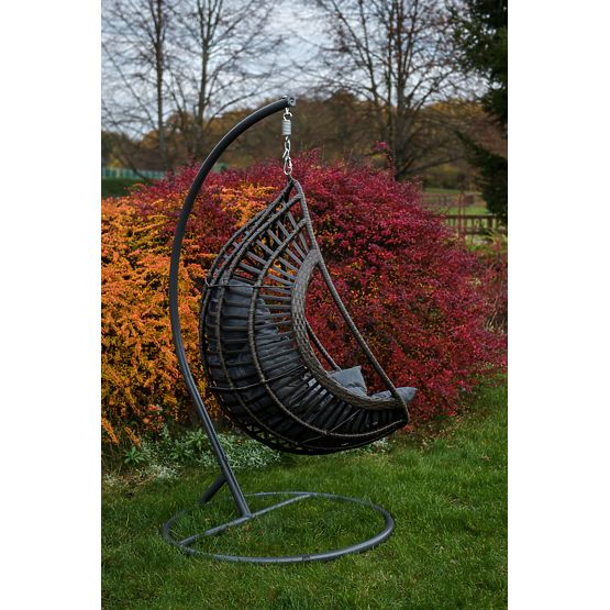 Fauteuil suspendu BELLISSIMO (Fauteuil + cadre) en technorattan gris, housse GRATUITE