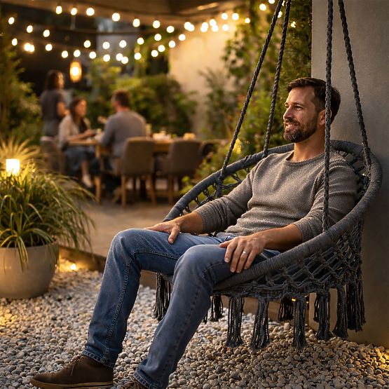 Fauteuil suspendu bohème balançoire de jardin nid de cigogne gris MultiGarden