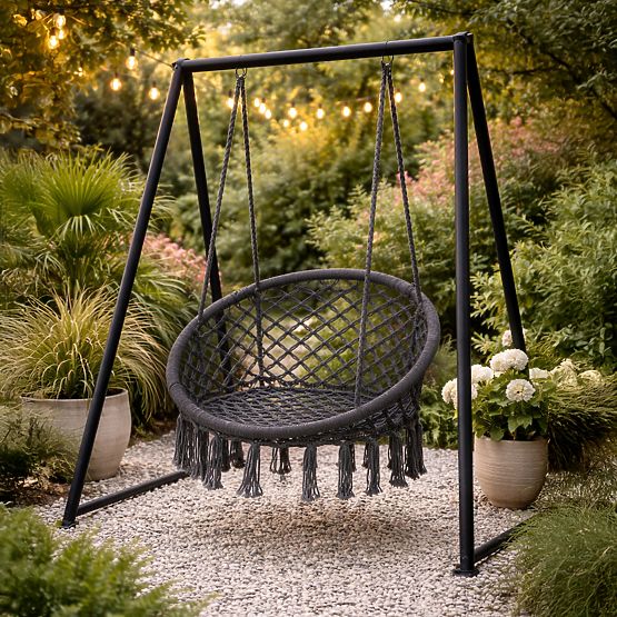 Fauteuil suspendu bohème balançoire de jardin nid de cigogne gris MultiGarden
