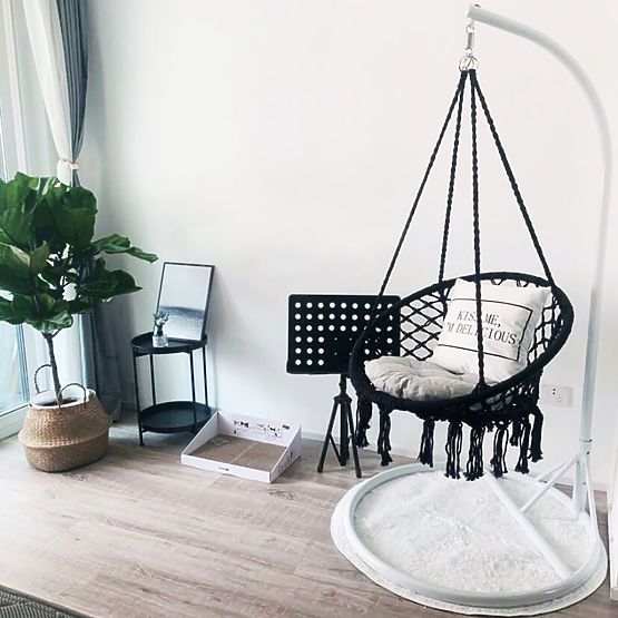 Fauteuil suspendu boho avec coussin noir 490129A