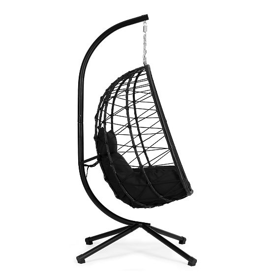 Fauteuil suspendu de jardin autoportant cocon jusqu'à 120 kg avec coussins noirs MultiGarden