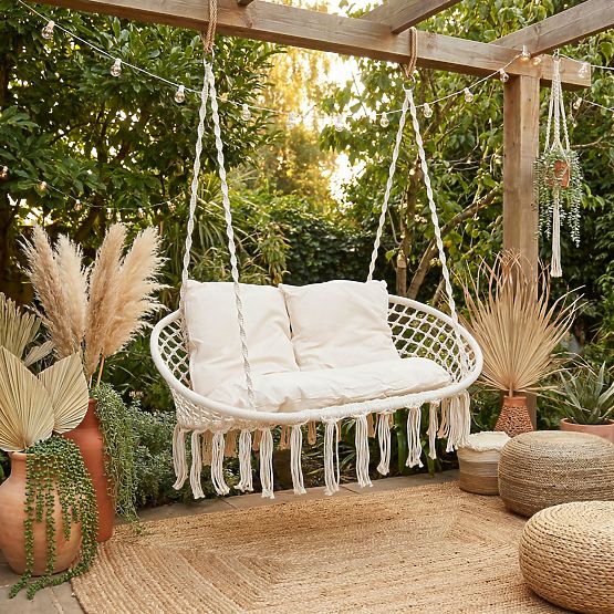 Fauteuil suspendu Nid de Cigogne LAGOS crème avec coussins