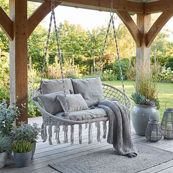 Fauteuil suspendu Nid de Cigogne LAGOS gris avec coussins