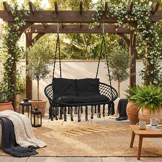 Fauteuil suspendu Nid de Cigogne LAGOS noir avec coussins