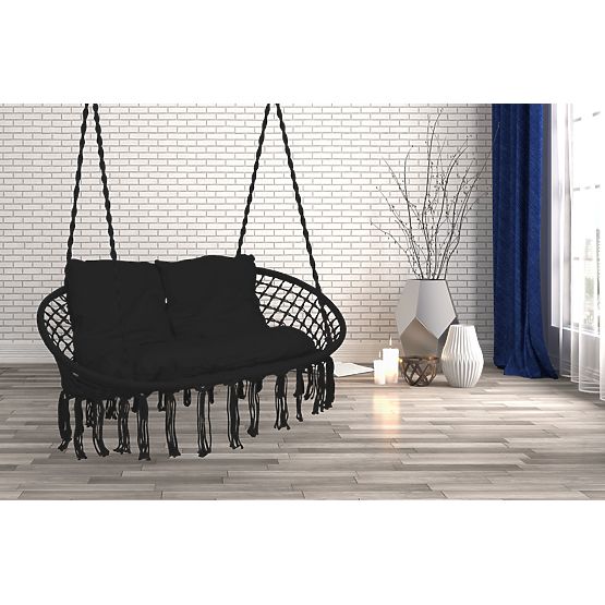 Fauteuil suspendu Nid de Cigogne LAGOS noir avec coussins