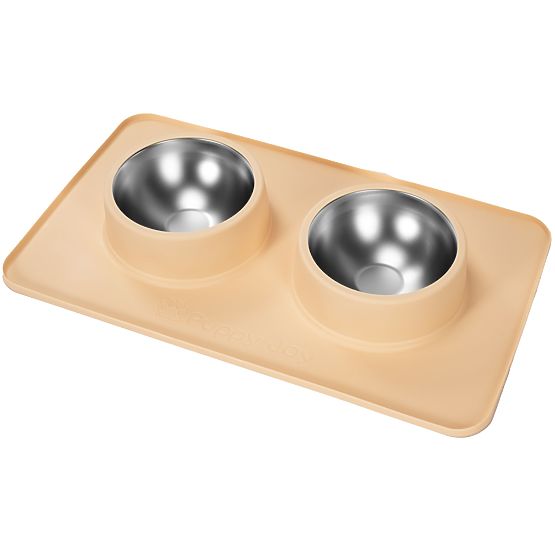 Gamelles en Métal pour Chien ou Chat avec Tapis Antidérapant Beige PJ-089