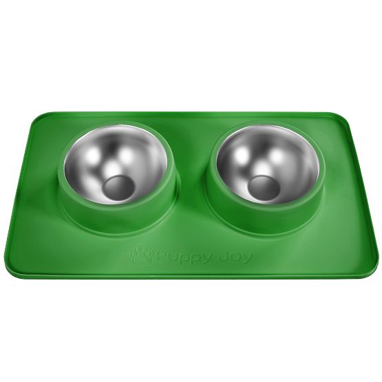 Gamelles en Métal pour Chien ou Chat avec Tapis Antidérapant Vert PJ-087