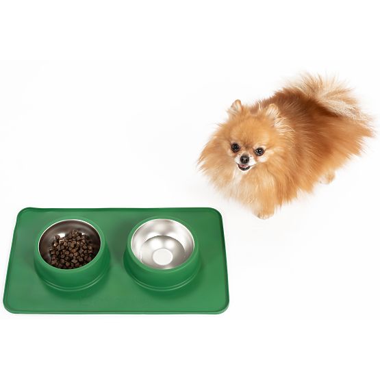 Gamelles en Métal pour Chien ou Chat avec Tapis Antidérapant Vert PJ-087