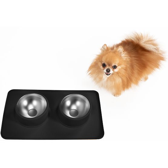 Gamelles Métalliques pour Chien ou Chat avec Tapis Antidérapant Noir PJ-086