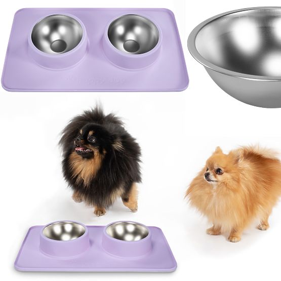 Gamelles Métalliques pour Chien ou Chat avec Tapis Antidérapant Violet PJ-088