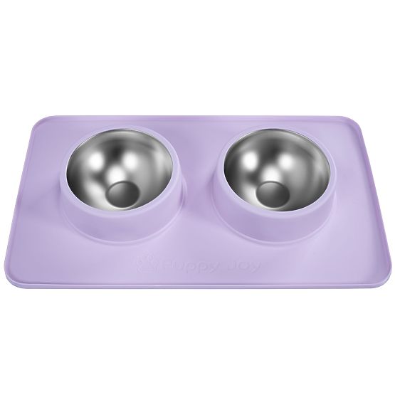 Gamelles Métalliques pour Chien ou Chat avec Tapis Antidérapant Violet PJ-088