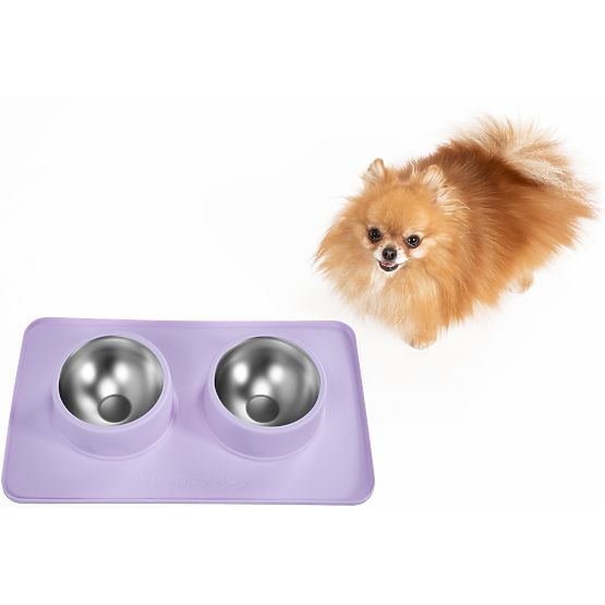 Gamelles Métalliques pour Chien ou Chat avec Tapis Antidérapant Violet PJ-088