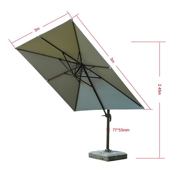 Grand parasol de jardin carré pliable avec support