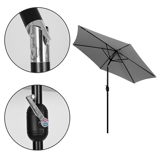 Grand parasol de jardin inclinable avec manivelle 6 nervures gris 270 cm
