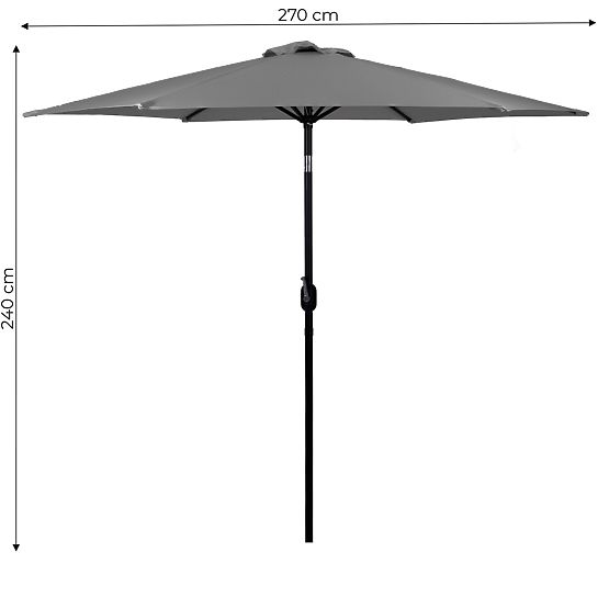 Grand parasol de jardin inclinable avec manivelle 6 nervures gris 270 cm