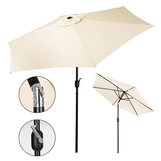 Grand parasol de jardin inclinable pliable avec manivelle 6 baleines beige 270 cm