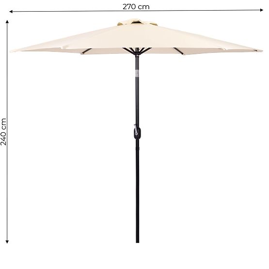Grand parasol de jardin inclinable pliable avec manivelle 6 baleines beige 270 cm