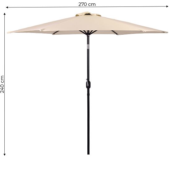 Grand parasol de jardin inclinable pliable avec manivelle 6 baleines beige 270 cm