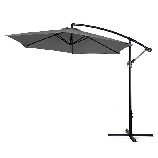Grand parasol de jardin pliable sur bras 3m gris 6 nervures
