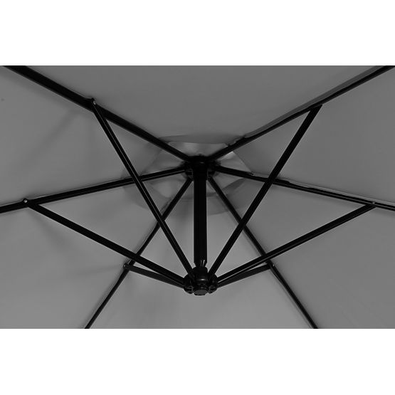 Grand parasol de jardin pliable sur bras 3m gris 6 nervures