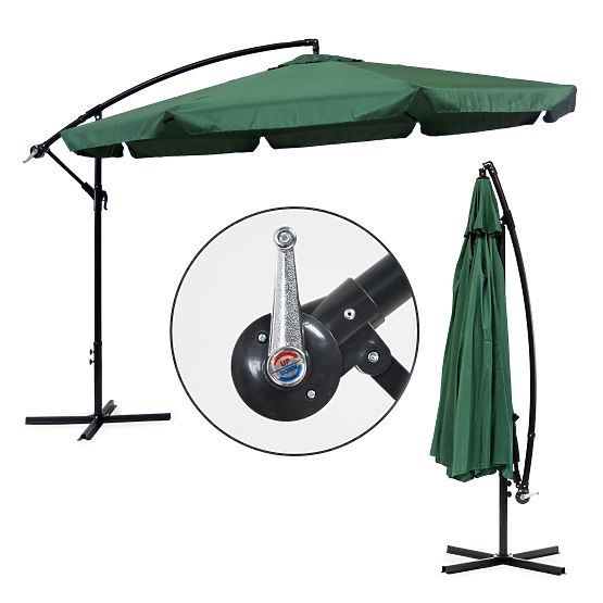 Grand parasol de jardin pliable sur bras coulissant 3,5m vert