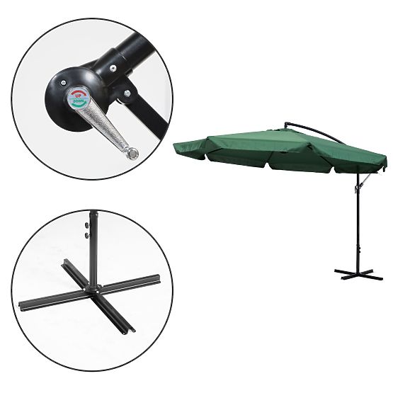 Grand parasol de jardin pliable sur bras coulissant 3,5m vert
