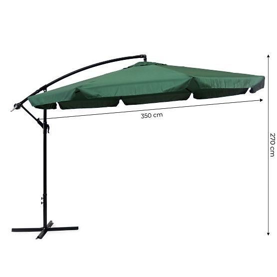 Grand parasol de jardin pliable sur bras coulissant 3,5m vert