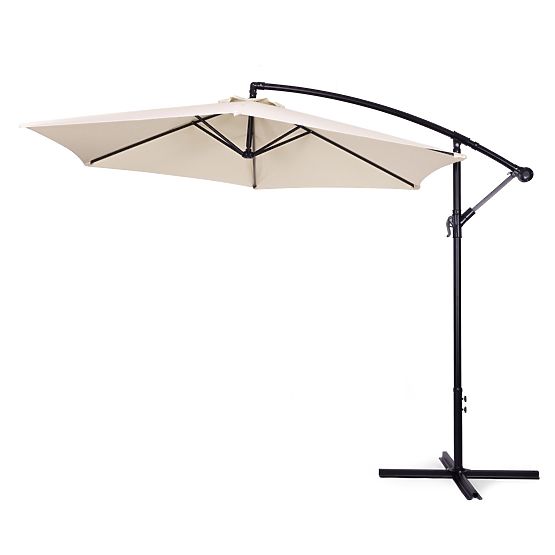 Grand parasol de jardin pliable sur support 3m beige 6 baleines