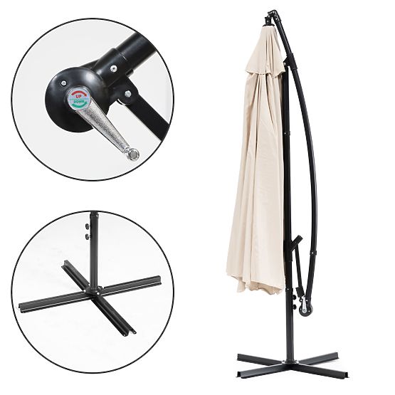 Grand parasol de jardin pliable sur support 3m beige 6 baleines