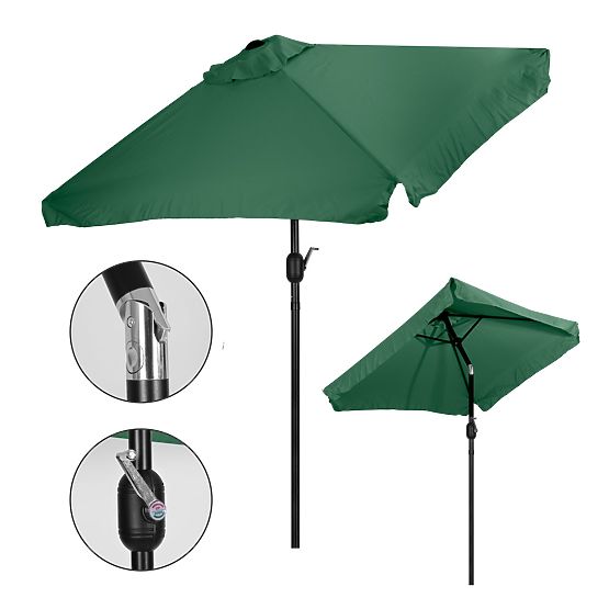Grand parasol de jardin rectangulaire inclinable avec manivelle verte 200 x 140 cm