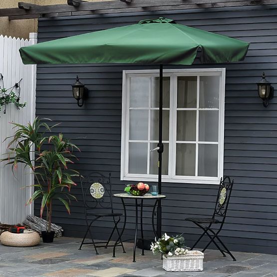 Grand parasol de jardin rectangulaire inclinable avec manivelle verte 200 x 140 cm