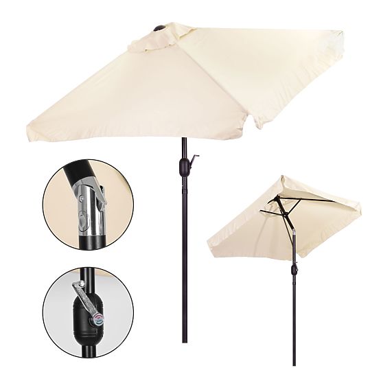 Grand parasol de jardin rectangulaire inclinable pliable avec manivelle beige 200 x 140 cm