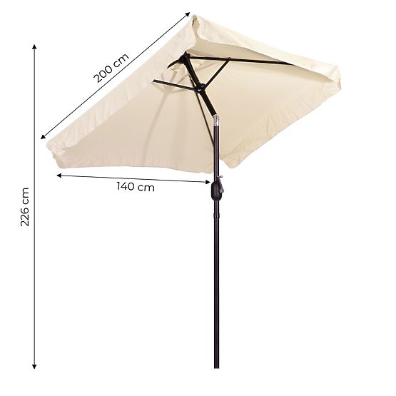 Grand parasol de jardin rectangulaire inclinable pliable avec manivelle beige 200 x 140 cm