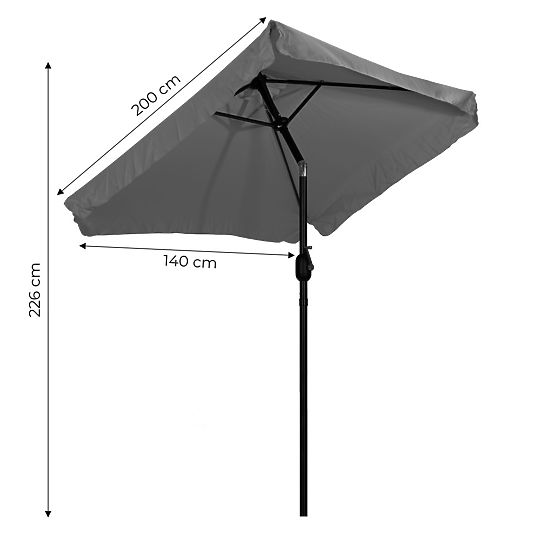 Grand parasol de jardin rectangulaire inclinable pliable avec manivelle gris 200 x 140 cm
