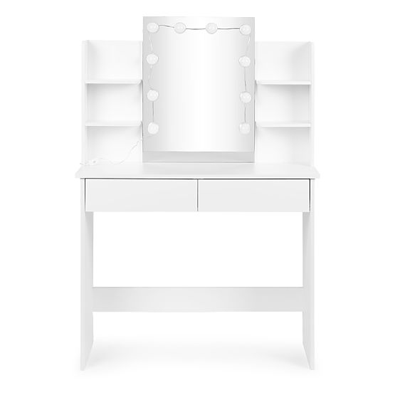 Grande coiffeuse avec miroir et éclairage LED 3 couleurs étagères tiroirs ModernHome