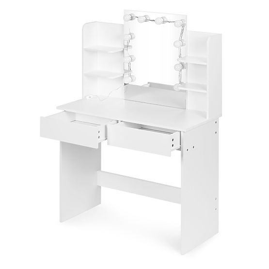 Grande coiffeuse avec miroir et éclairage LED 3 couleurs étagères tiroirs ModernHome